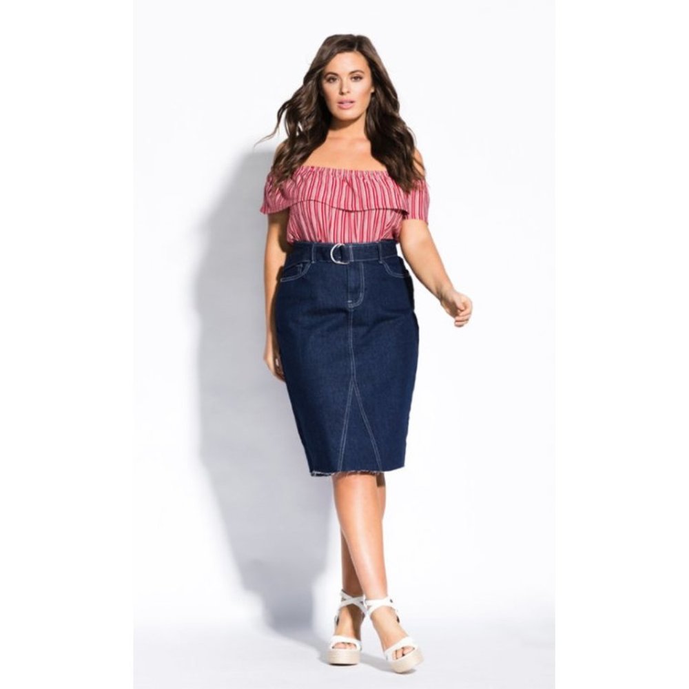 NWT City Chic Midi Split Belted Denim Skirt 14
